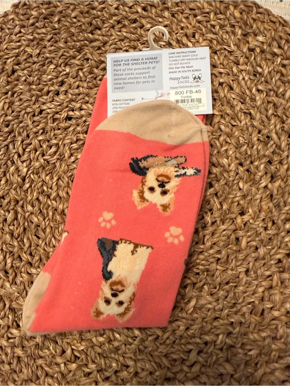 Happy Tails Yorkshire Terrier Yorkie Novelty Crew Socks Coral Pink Unisex